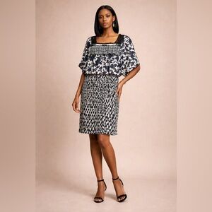 DUO Women’s Silk Blend Patterned Black White Dress Size S Lace Artsy Graphic